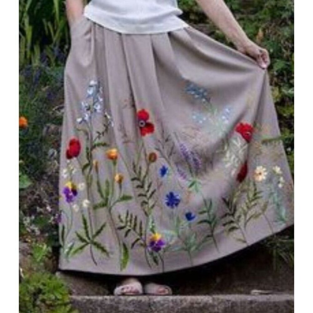 Reserved Navy Embroidered Floral Tulle Midi Skirt S - Picture 13 of 14
